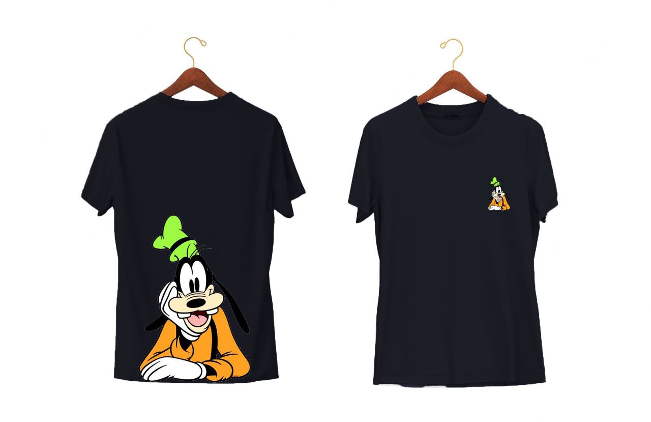 Laughing Goofy | Half Sleeves - Front and Back | Unisex Black T-Shirt - Hulk Threads
