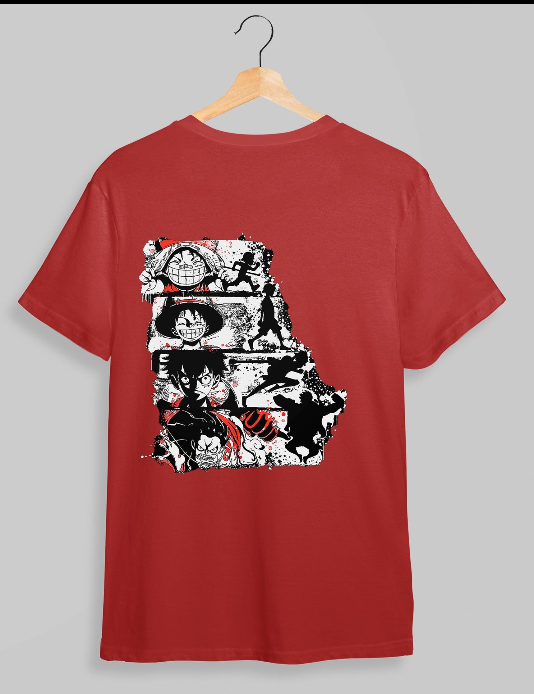 new print red color t-shirt with anime print