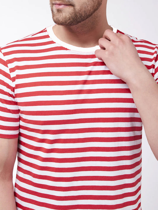 RED AND WHITE STRIPPED COTTON T-SHIRT