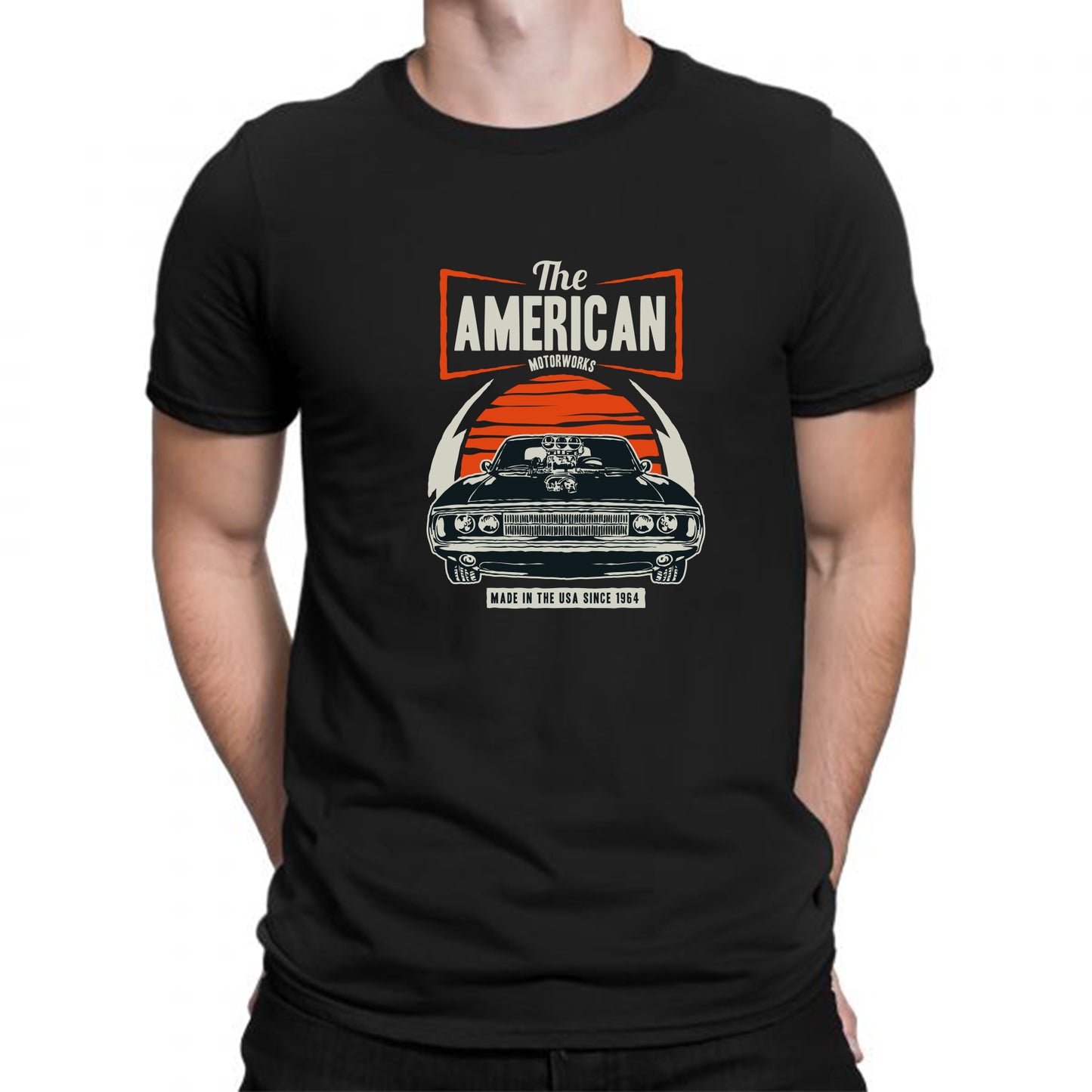 Black Men's Tees | American Motor | Round Neck | Half Sleeves - Hulk Threads