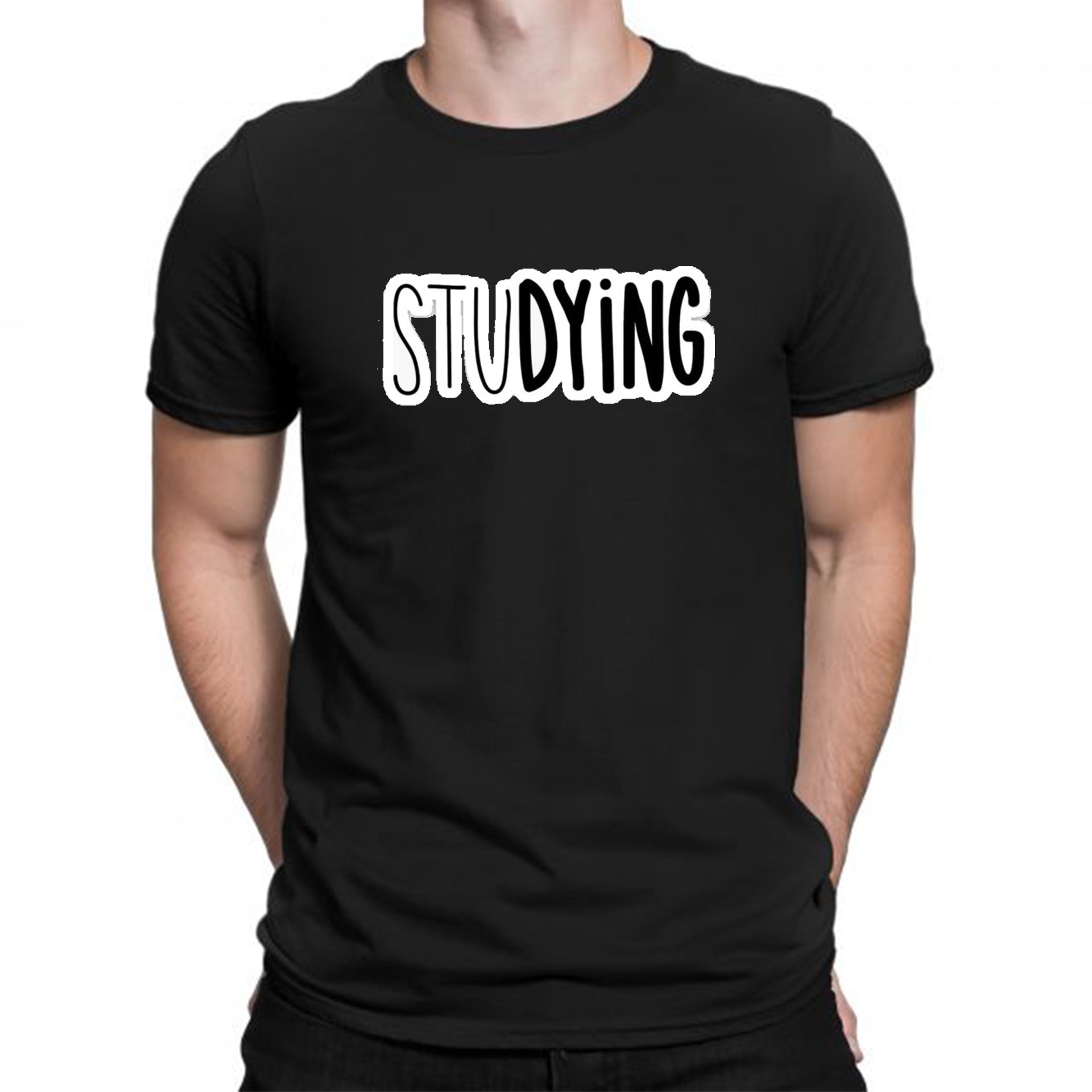 Black Men's Tees | stuDYING | Round Neck | Half Sleeves - Hulk Threads