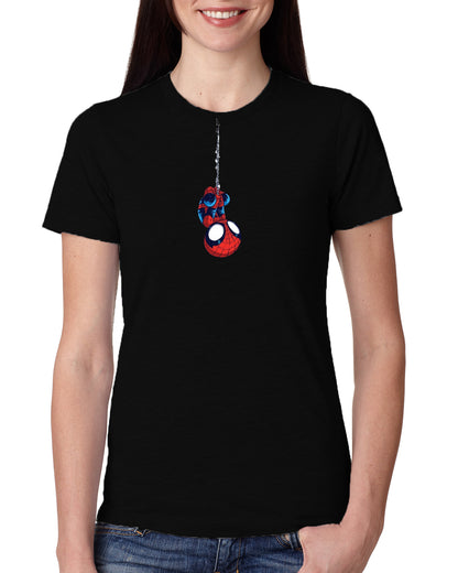 Black Women's Tees | Hanging Spiderman | Round Neck | Half Sleeves - Hulk Threads