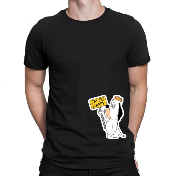 Black Men's Tees | Droopy I Am So Happy | Round Neck | Half Sleeves - Hulk Threads