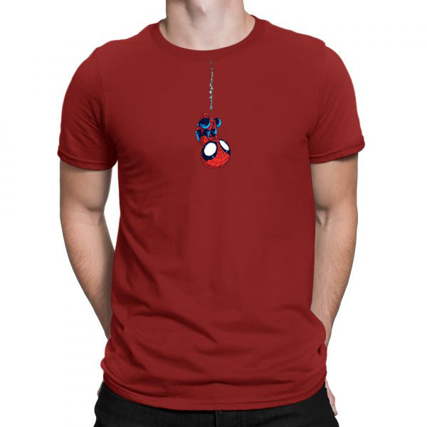 Red Men's Tees | Hanging Spiderman | Round Neck | Half Sleeves - Hulk Threads