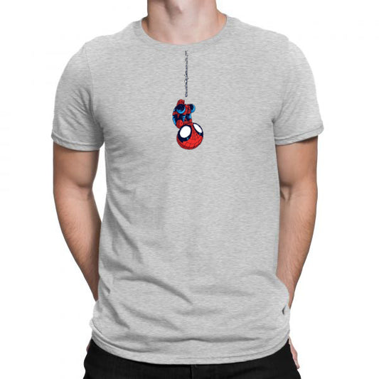 Grey Men's Tees | Hanging Spiderman | Round Neck | Half Sleeves - Hulk Threads