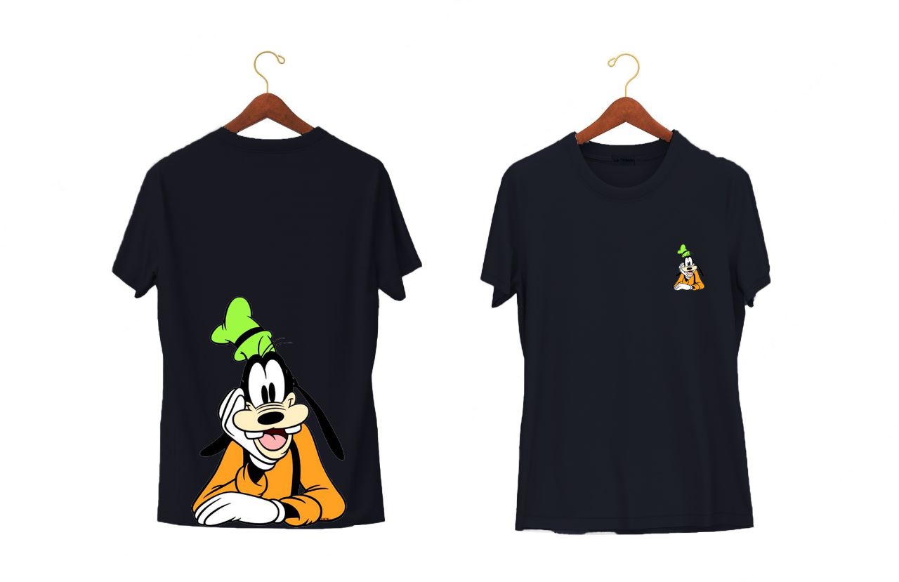 Laughing Goofy | Half Sleeves - Front and Back | Unisex Black T-Shirt - Hulk Threads