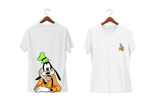 Laughing Goofy | Half Sleeves - Front and Back | Unisex White T-Shirt - Hulk Threads