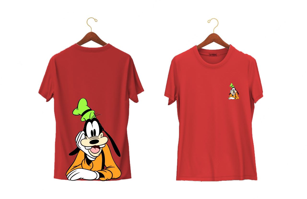 Laughing Goofy | Half Sleeves - Front and Back | Unisex Red T-Shirt - Hulk Threads