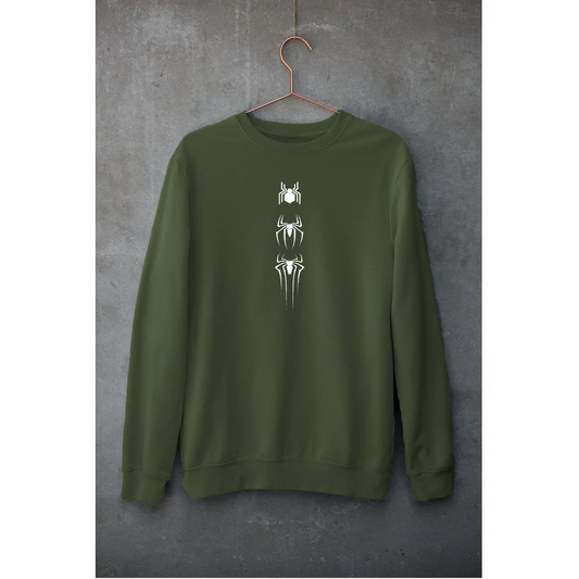 Olive Green Sweatshirt Unisex | Hulk Threads | 3 Spiders