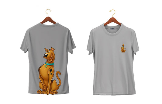 Sit Scooby  | Half Sleeves - Front and Back | Unisex Grey T-Shirt - Hulk Threads