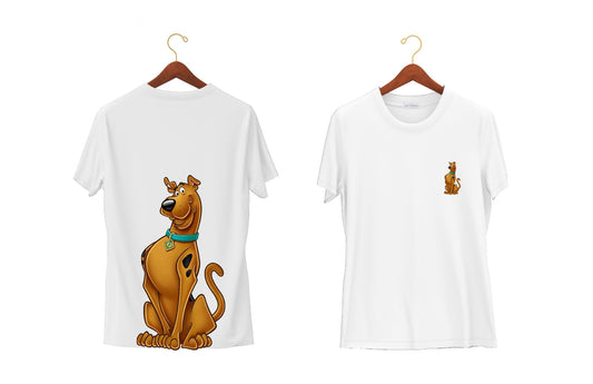 Sit Scooby  | Half Sleeves - Front and Back | Unisex White T-Shirt - Hulk Threads
