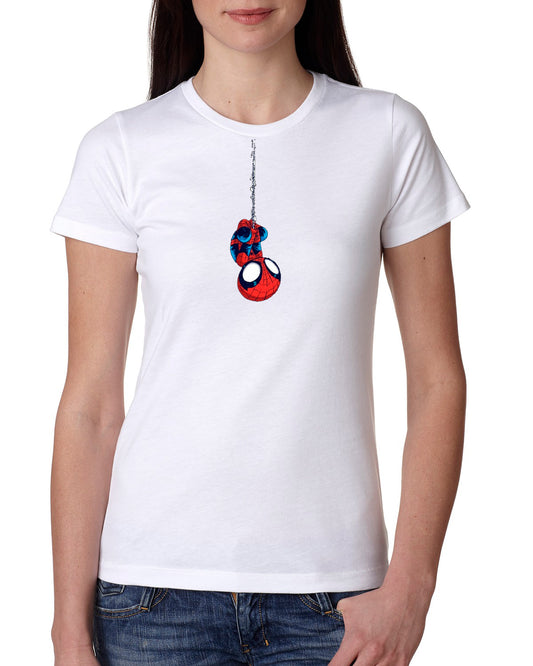 White Women's Tees | Hanging Spider man | Round Neck | Half Sleeves - Hulk Threads