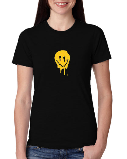 Black Women's Tees | Drippy Smily | Round Neck | Half Sleeves - Hulk Threads