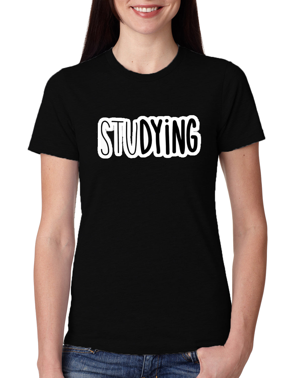 Black Women's Tees | stuDYING | Round Neck | Half Sleeves - Hulk Threads