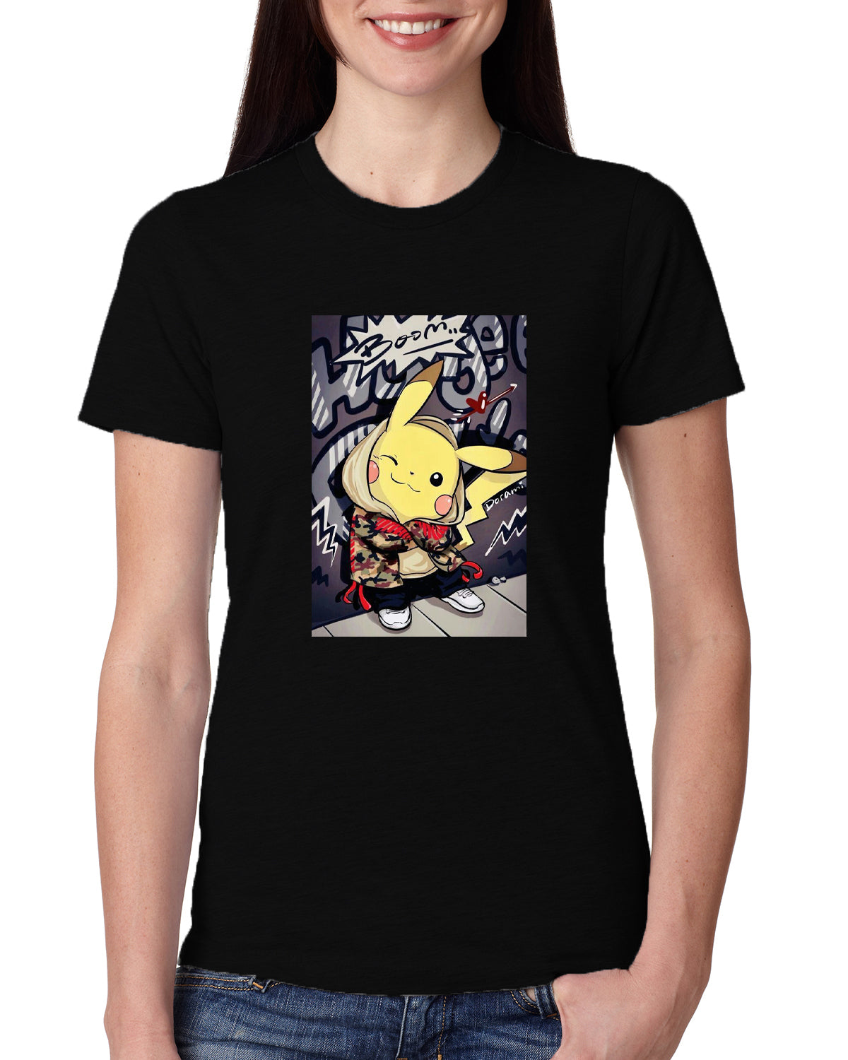 Black Women's Tees | Cool Pikachu | Round Neck | Half Sleeves - Hulk Threads