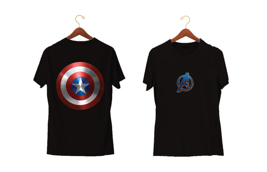 Avengers- Captain America Shield | Half Sleeves - Front and Back | Unisex Black T-Shirt - Hulk Threads