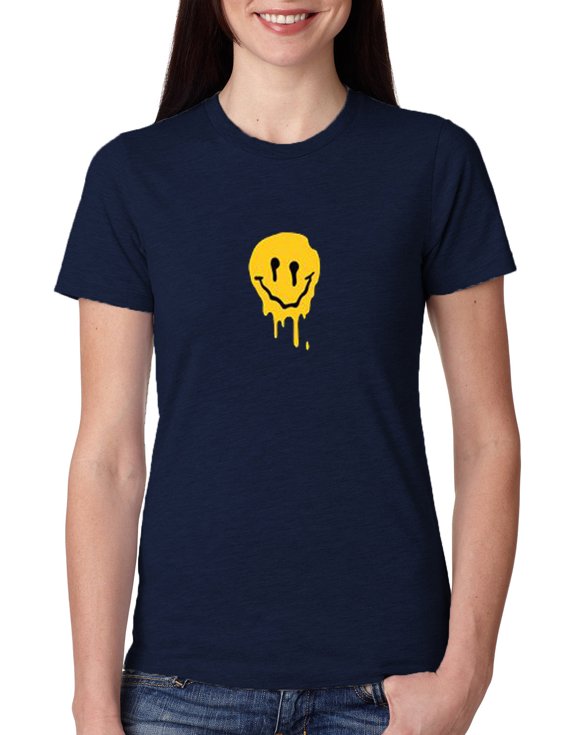 Blue Women's Tees | Drippy Smily | Round Neck | Half Sleeves - Hulk Threads