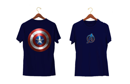 Avengers- Captain America Shield | Half Sleeves - Front and Back | Unisex Blue T-Shirt - Hulk Threads