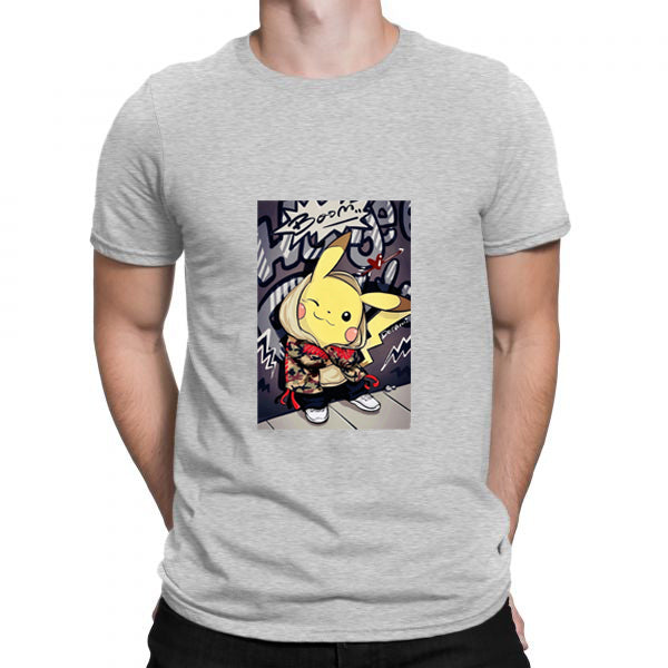 Grey Men Tees | Cool Pikachu | Round Neck | Half Sleeves - Hulk Threads