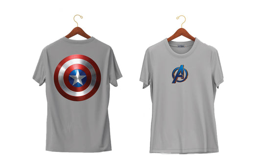 Avengers- Captain America Shield | Half Sleeves - Front and Back | Unisex Grey T-Shirt - Hulk Threads