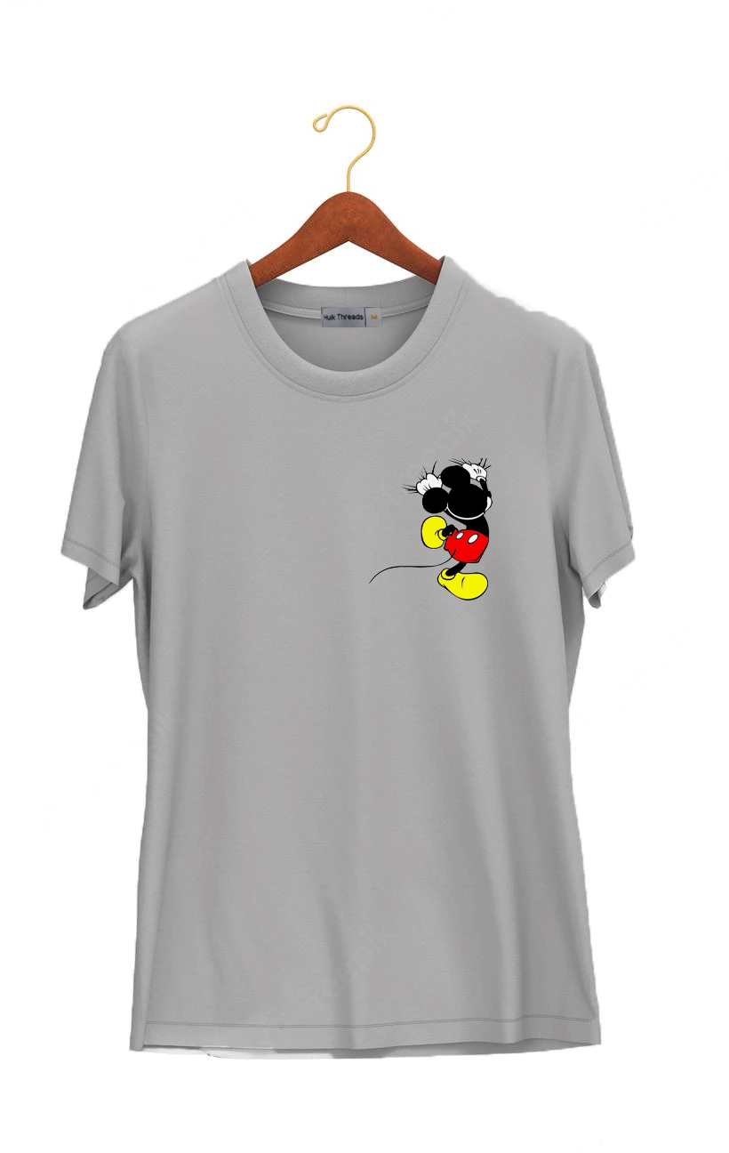 Climbing  Mickey Mouse | Hungry Threads Unisex T-shirt  | Grey color