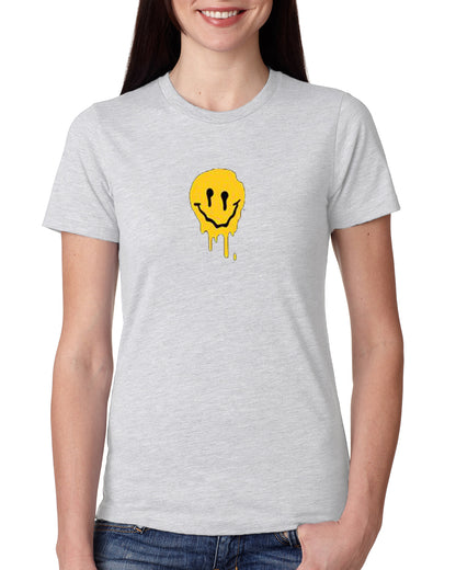 Grey Women's Tees | Drippy Smily | Round Neck | Half Sleeves - Hulk Threads