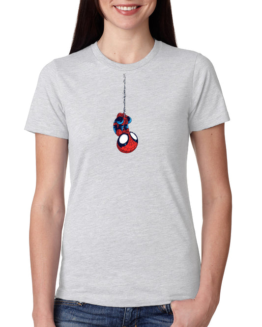 Grey Women's Tees | Hanging Spider man | Round Neck | Half Sleeves - Hulk Threads