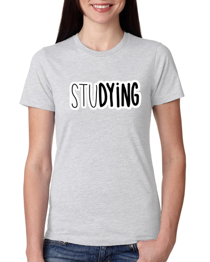 Grey Women's Tees | stuDYING | Round Neck | Half Sleeves - Hulk Threads