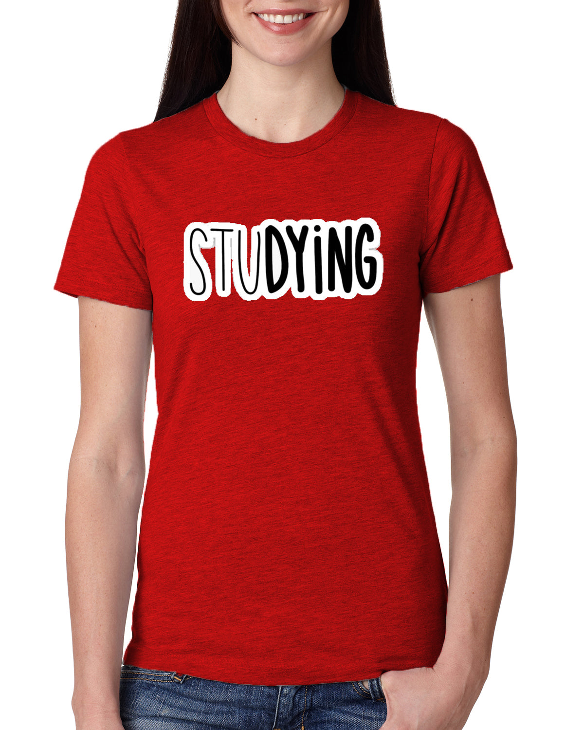 Red Women's Tees | stuDYING | Round Neck | Half Sleeves - Hulk Threads