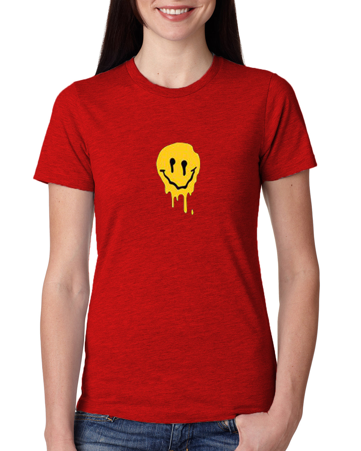 Red Women's Tees | Drippy Smily | Round Neck | Half Sleeves - Hulk Threads