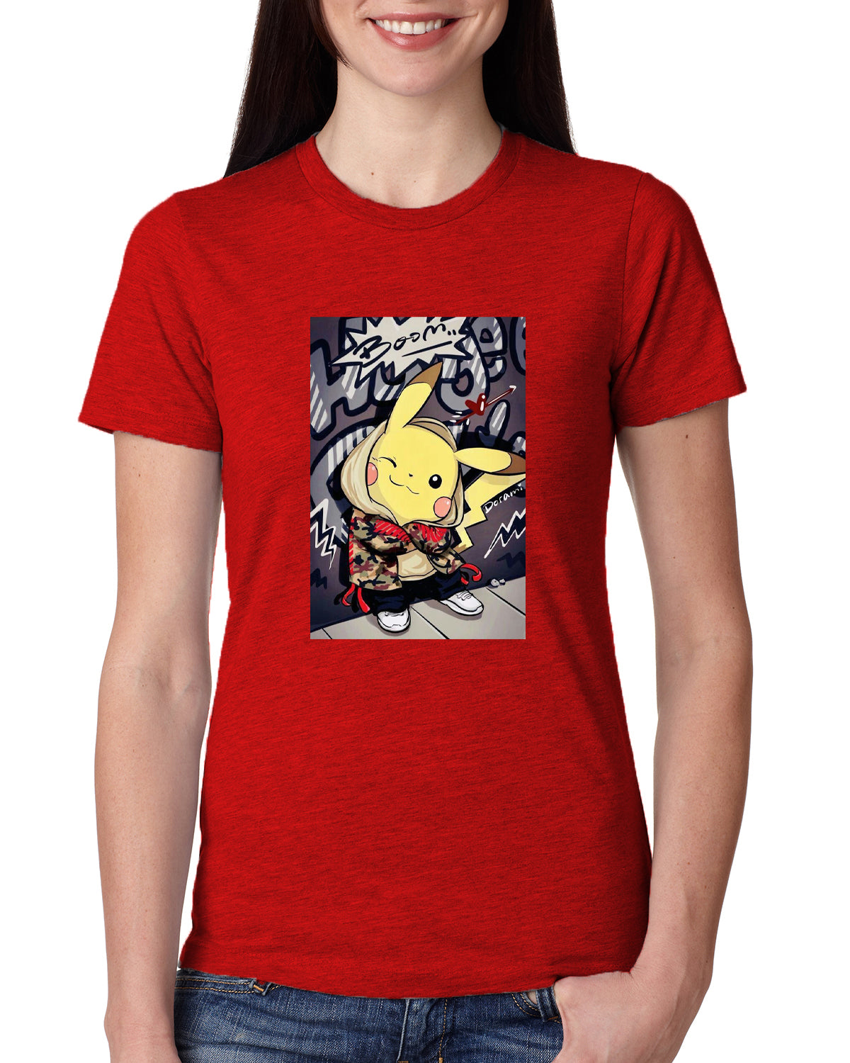 Red Women's Tees | Cool Pikachu | Round Neck | Half Sleeves - Hulk Threads