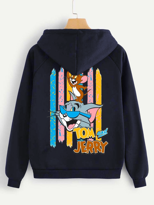 Tom and Jerry Back Print | Unisex Hoodies Collection | Navy Blue color