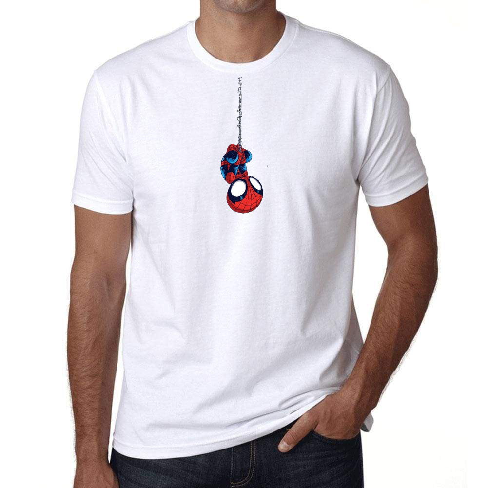 White Men's Tees | Hanging Spiderman | Round Neck | Half Sleeves - Hulk Threads