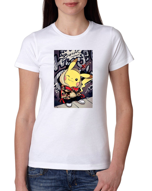 White Women's Tees | Cool Pikachu | Round Neck | Half Sleeves - Hulk Threads