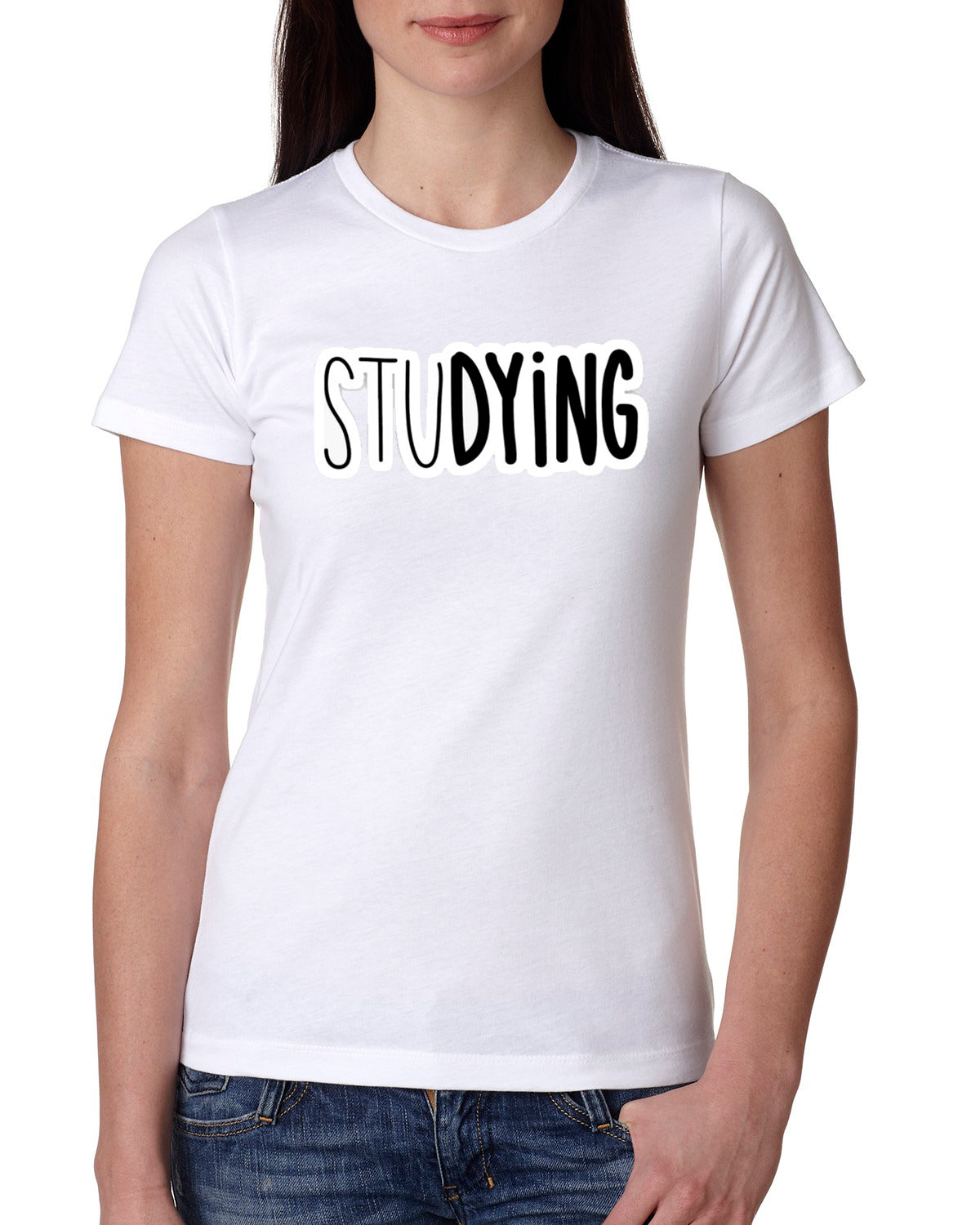 White Women's Tees | stuDYING | Round Neck | Half Sleeves - Hulk Threads