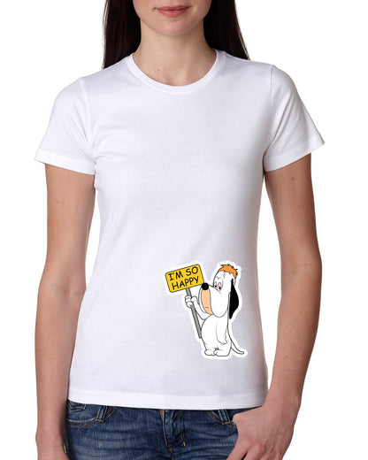 White Women's Tees | Droopy I'am So Happy | Round Neck | Half Sleeves - Hulk Threads