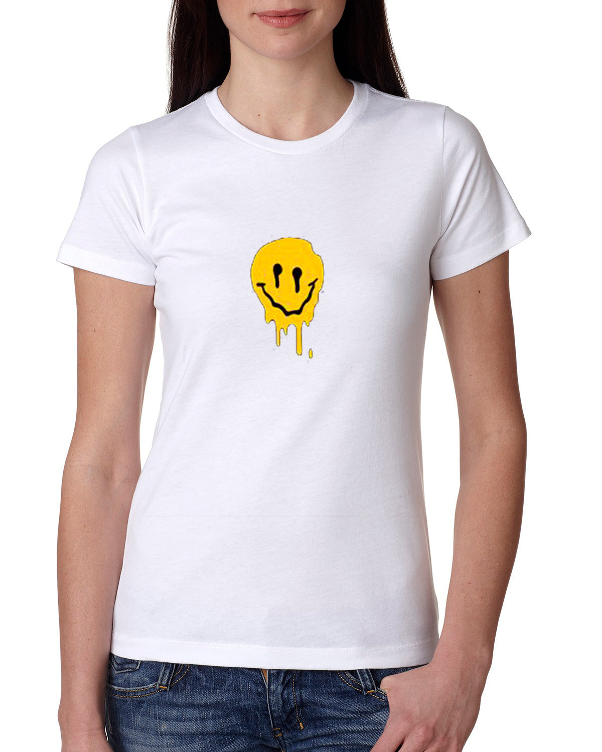 White Women's Tees | Drippy Smily | Round Neck | Half Sleeves - Hulk Threads