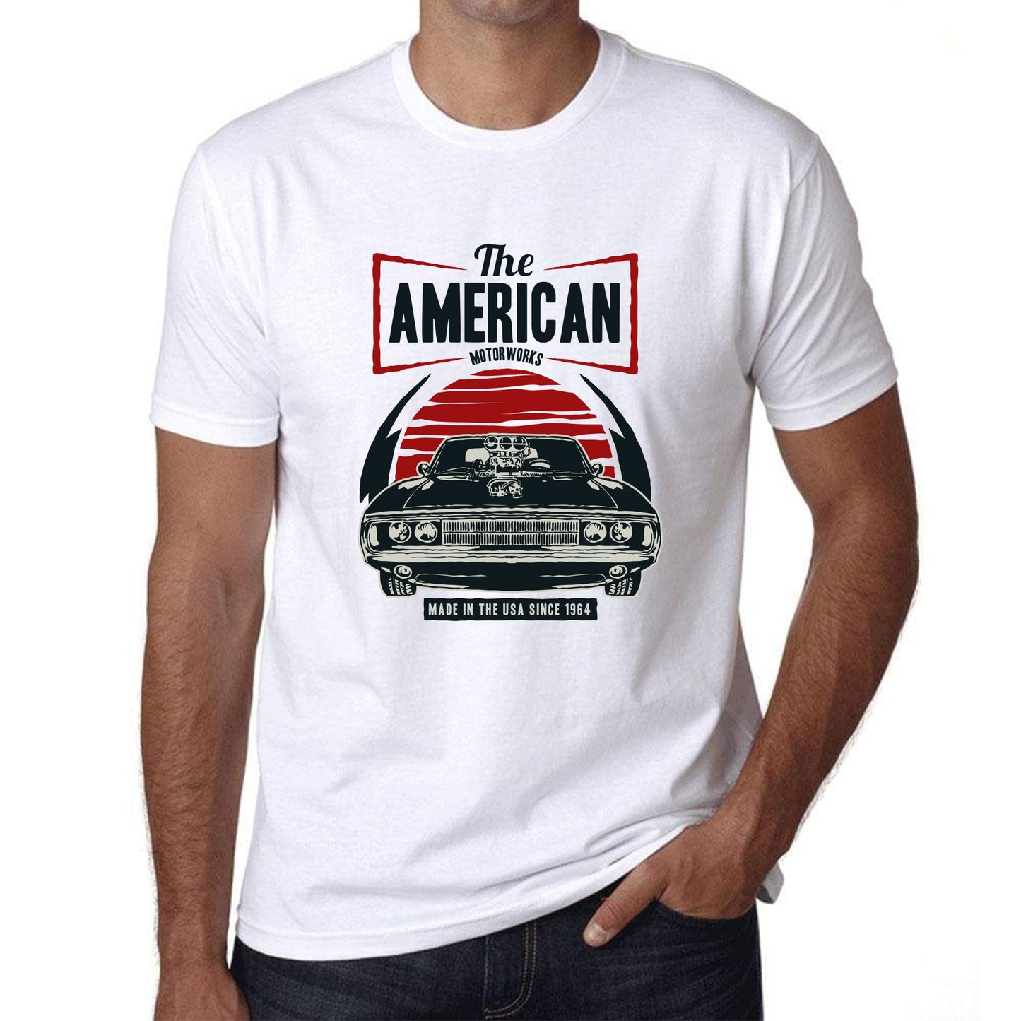 White Men's Tees | American Motor | Round Neck | Half Sleeves - Hulk Threads